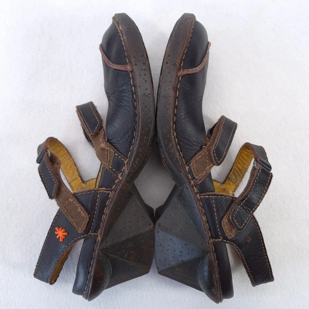 Art Company Mary Jane Wedge Sandals Brown Sz 38 Leather Gorpcore Cottagecore